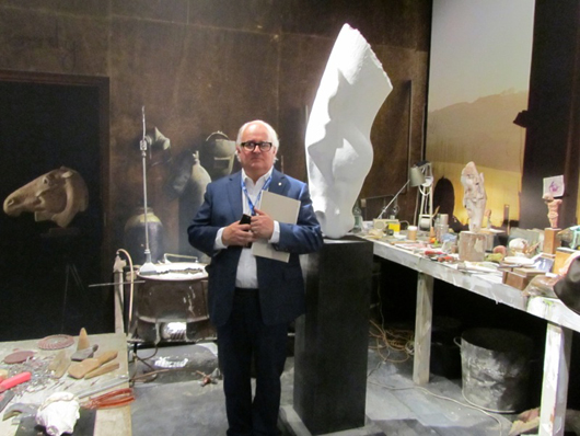 Gerry Farrell of London’s Sladmore Gallery, who transplanted, in its  entirety, the studio of equine sculptor Nic Fiddian-Green into Masterpiece  London. They won the fair’s ‘Best Stand Award’. Image Auction Central News.
